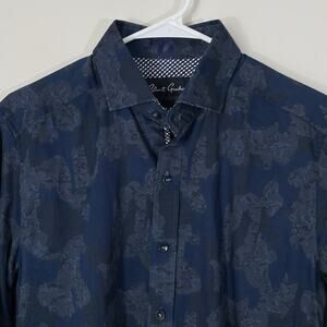 Robert Graham Navy Floral Button-Down Dress Shirt Mens Medium Tailored Fit